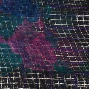 Gypsy Boho Thin Transparent Black Silver Grid Rose Floral Print Fringed Scarf